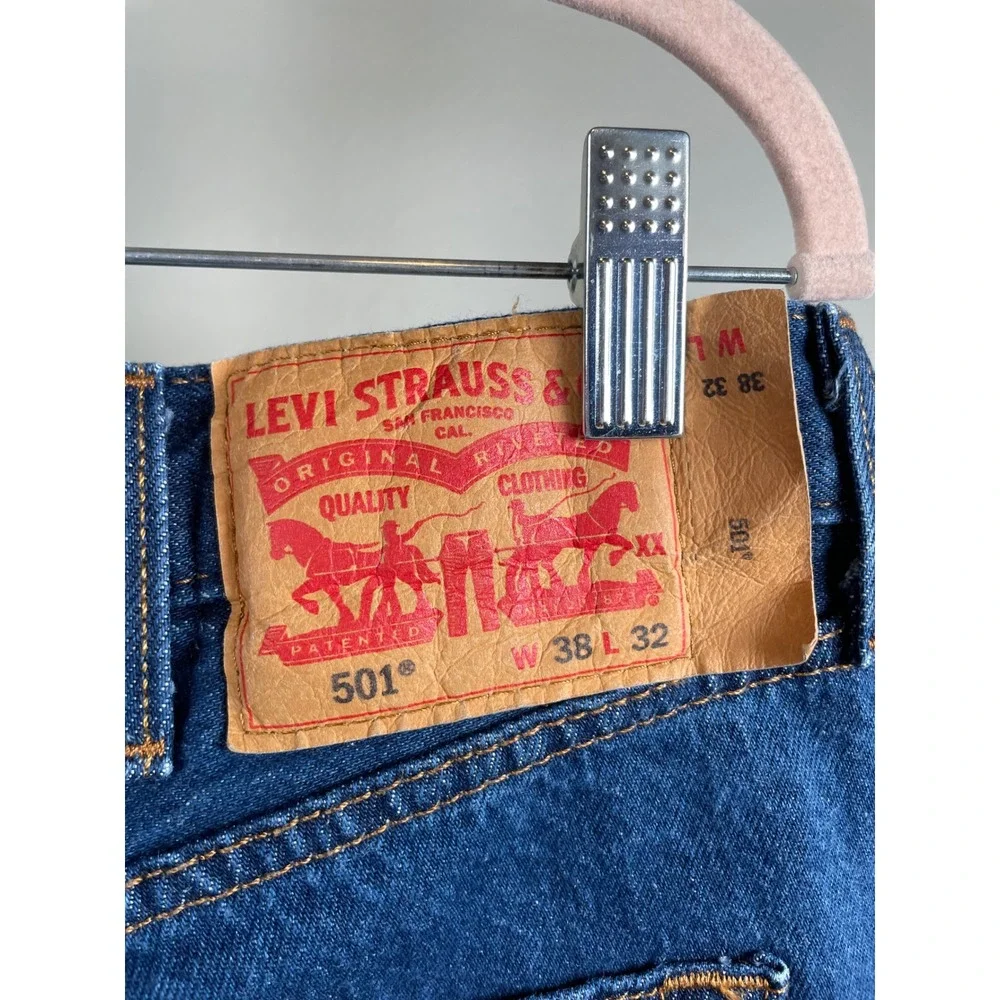 Levi's 501 Original Fit Jeans Mens 38x32 Blue Denim Straight Leg Button Fly